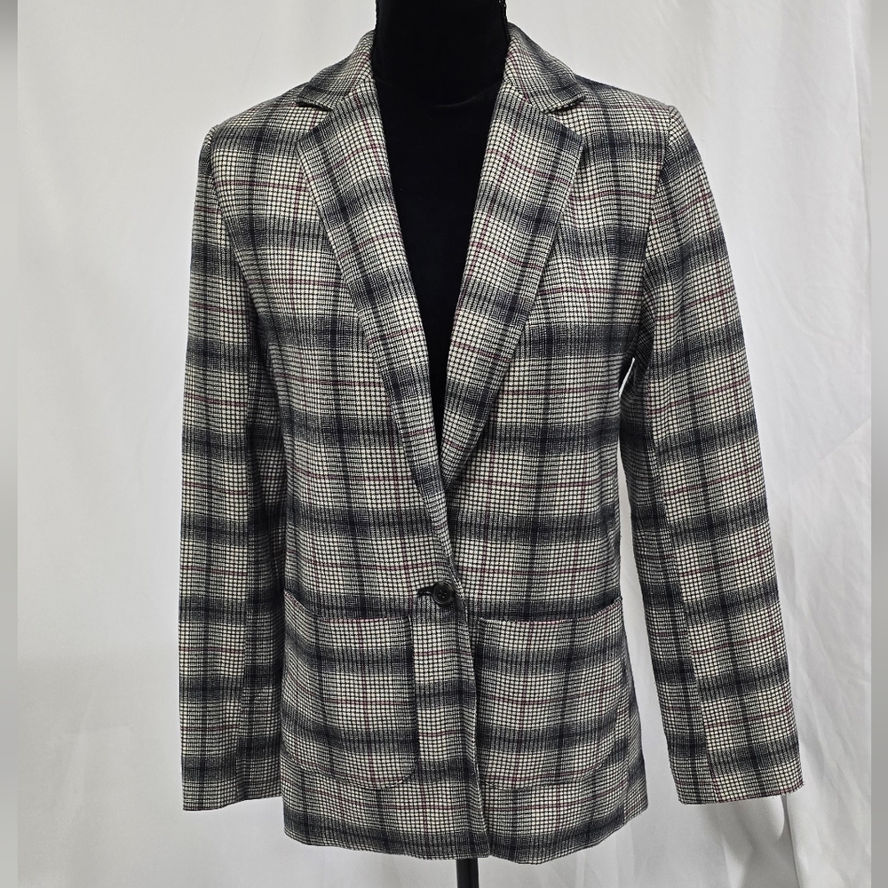 American Eagle women XXS blazer grey plaid academia preppy old money career